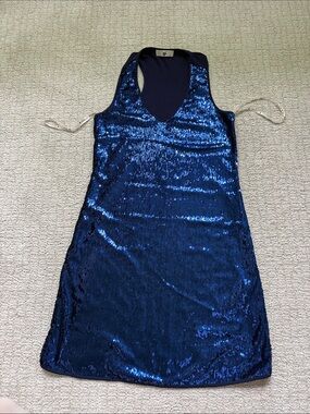 Twin-Set Royal Blue Sequin V-Neck Mini Dress